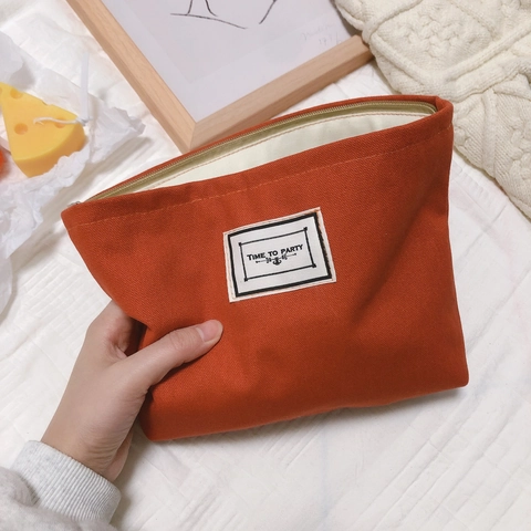 Houndstooth Plaid Cotton Canvas Clutch Bag Zipper Makeup Cosmetic Pouch Portable Travel Storage Organizer For Women Casual