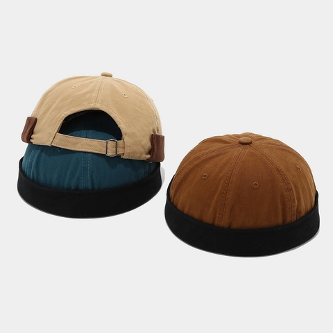 Retro Docker Hat American Cotton Patchwork Contrast Color Brimless Skullcap Adjustable Breathable Miki Hat For Men Women