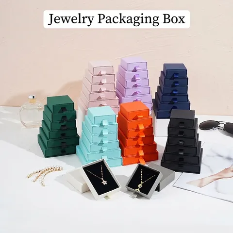 Drawer Jewelry Gift Box Cardboard Packaging Case With Ribbon Handle For Ring Earring Necklace Bracelet Storage Jewelry Organizer