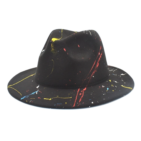 Cappello Fedora Con Vernice Graffiti Feltro Tesa Larga Cappello Jazz Streetwear Design Artistico Accessori Moda Unisex