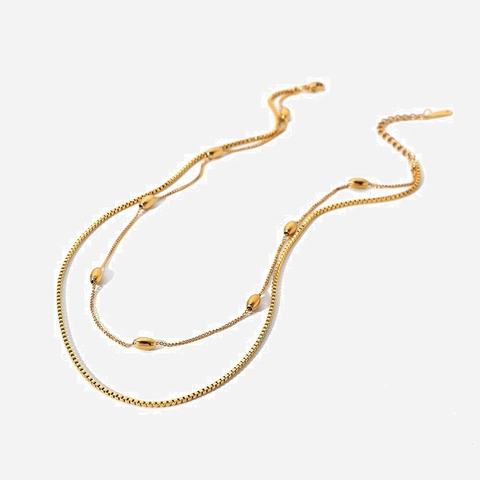 Collana Doppio Strato In Acciaio Inossidabile Per Donna Placcata Oro Perle Ovali Catena Box Gioielli Vintage Minimalisti Impermeabile