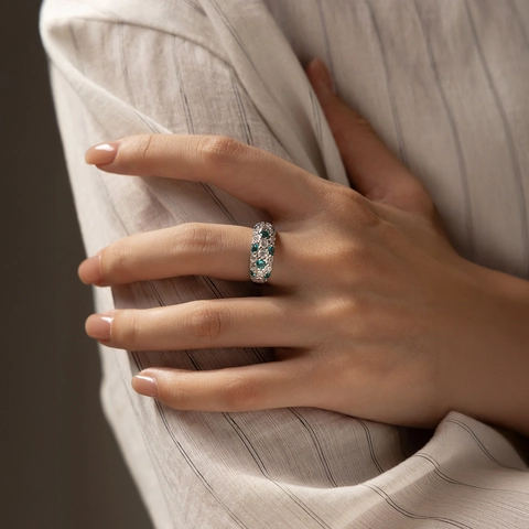 Anello Francese Vintage in Argento Sterling 925 Blu Paraiba Zirconia per Donna Piccolo Design Scintillante Pave Band Ring