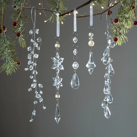 Christmas Tree Ornaments Transparent Acrylic Snowflake Water Drop Pendants Festive Holiday Hanging Decorations For Home