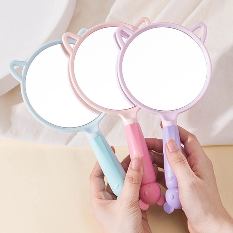 Handheld Makeup Mirror Cute Rabbit Mouse Ears Plastic Portable Cosmetic Vanity Hand Mirror For Travel Girls Kawaii Style