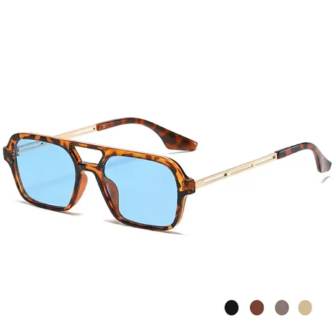 Lunettes De Soleil Carrées Rétro Double Pont Style Pilote Branches En Métal Protection UV400 Unisexe