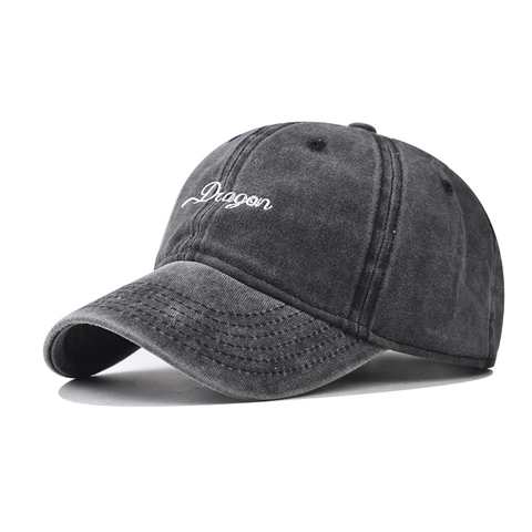 Cappellino Da Baseball In Cotone Lavato Vintage Ricamo Drago Protezione Solare Esterno Regolabile Unisex Cappello