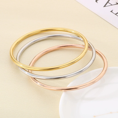 Bangle Bracelet Plain Circle High Polished 316L Stainless Steel Minimalist Stackable Fashion Accessories For Women