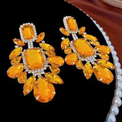 Retro Übertriebene Champagner Strass Tropfenohrringe Mit 925 Silber Ohrstecker Für Damen Barock Luxus