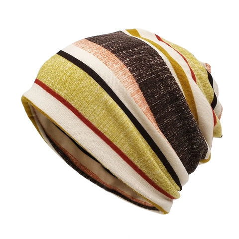 Bonnet Slouchy Rayé En Polyester Tricoté Respirant Bonnet Pullover Pour Hommes Femmes À La Mode Tendance