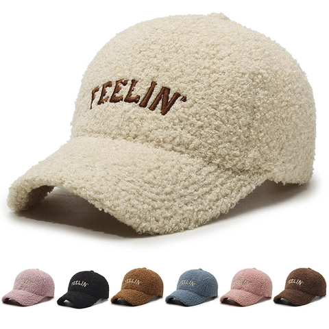 Unisex Teddy Fleece Baseballkappe Warm Winter Winddicht Bestickte Buchstaben Verstellbar Outdoor Casual Mode Hut