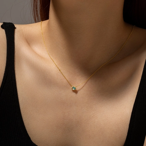 Collana in Argento Sterling 925 Con Ciondolo Ovale in Pietra di Vetro Blu Placcato Oro Gioielli Geometrici Minimalisti da Donna