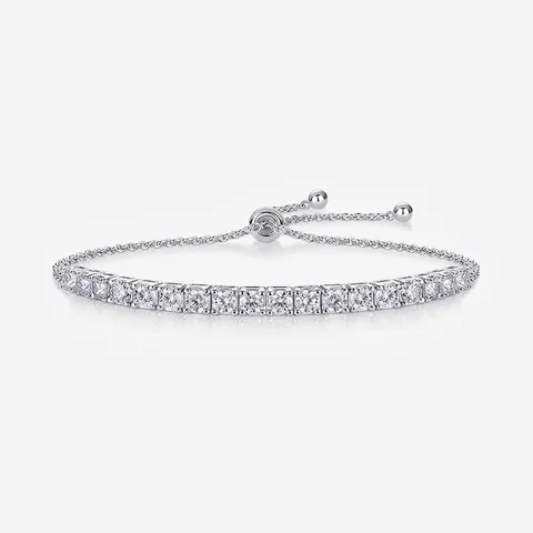 925 Sterling Silver Moissanite Tennis Bracelet For Women Sparkling Geometric Adjustable Slider Bracelet Elegant Jewelry Gift