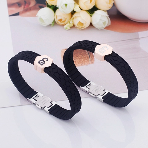 Magnetisches Energie Armband Edelstahl Silikon Armreif Wabenstruktur Sechseck Dekor Sportliche Mode Für Männer Frauen