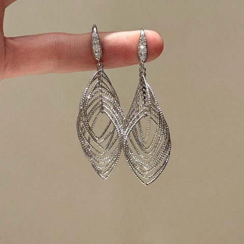Orecchini Pendenti Ovali Geometrici Cavi In Lega Design Nidificato Multistrato Con Zircone Gioielli Di Moda Stile Elegante