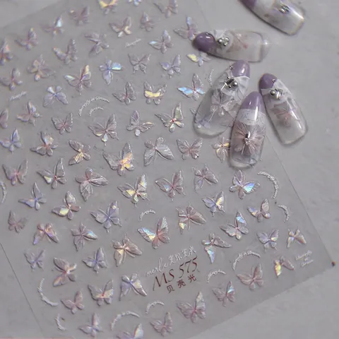 Adesivi Per Nail Art Farfalla Rilievo Iridescente Lucentezza Conchiglia Laser Manicure Decorazione Per Donne Ragazze DIY