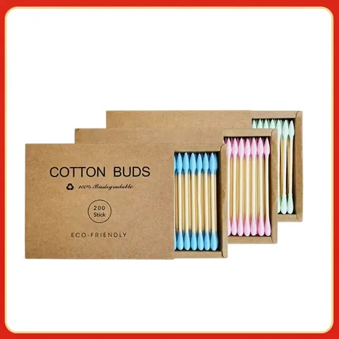 Bâtonnets De Coton En Bambou Biodégradables Double Pointe Pour Démaquillage Nettoyage Écologiques Emballage Kraft