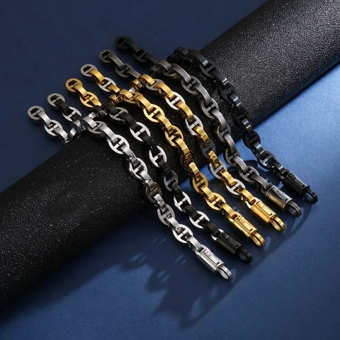 Pulsera De Eslabones Geométricos De Acero Inoxidable Cadena De Ancla Nariz De Cerdo Joyería Hip Hop Punk Para Hombres Mujeres