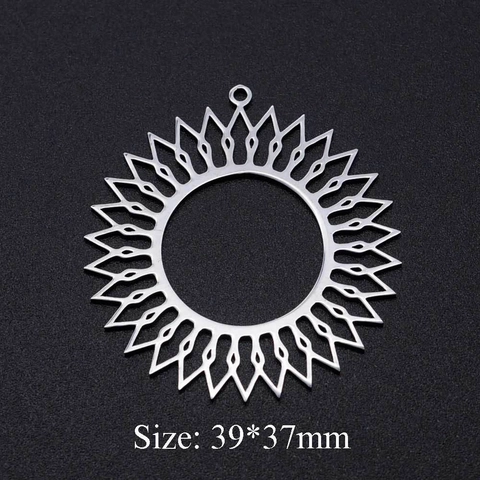 Stainless Steel Sun Pendant Hollow Out Round Ring Fully Polished Charm For Necklace Earring DIY Jewelry Making Accessories