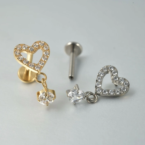 G23 Titanium Lip Stud Internal Thread Heart Square Zircon Chain Tassel Labret Piercing Jewelry For Ear Cartilage