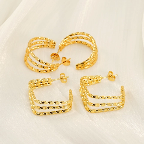Twisted Rope Stud Earrings Stainless Steel 18K Gold Plated Multilayer Geometric Retro INS Style Fashion Jewelry For Women