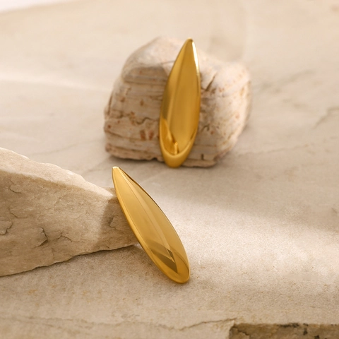Orecchini a Bottone Minimalisti in Acciaio Inossidabile a Goccia d'Acqua per Donna Placcati Oro Argento Lisci Ovali Geometrici Ipoallergenici