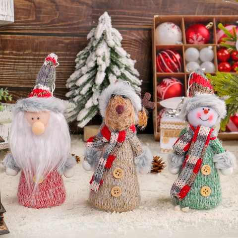 Weihnachtsgestrickte Ornamente Weihnachtsmann Schneemann Rentier Plüsch Anhänger Feiertag Party Deko Cartoon Puppen