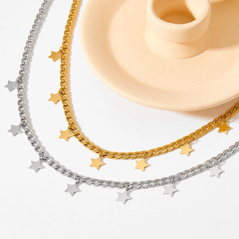 Collier En Acier Inoxydable Avec Charmes Étoiles Étoile Pendante Chaîne À Maillons Bijoux Minimalistes Pour Femmes