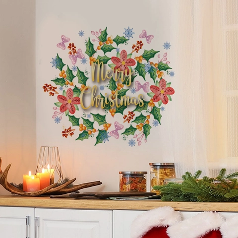 Kerst Muursticker PVC Waterdicht Zelfklevend Krans Kerstman Merry Christmas Sticker Voor Huis Decoratie