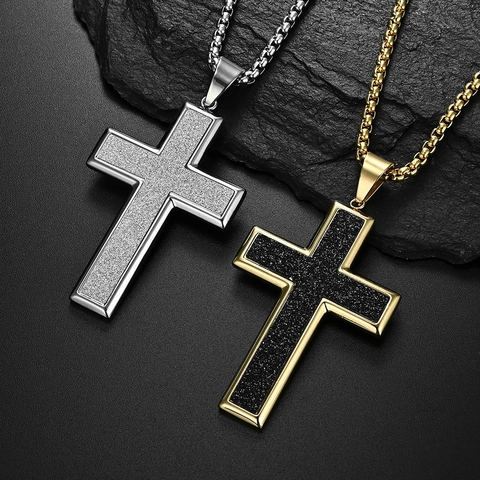 Heren Kruis Hanger Ketting Roestvrij Staal Gepolijst Groot Eenvoudig Mat Sieraden Religieus Cadeau Voor Hem