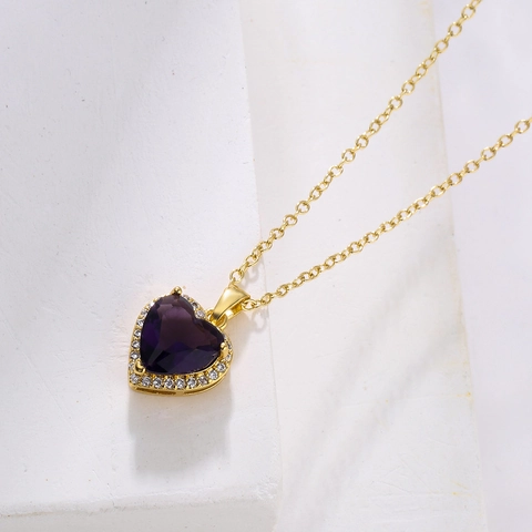 Collana Con Pendente A Cuore Vintage Francese Rame Placcato Oro Zirconia Cubica Halo Catena Clavicola Gioielli Donna
