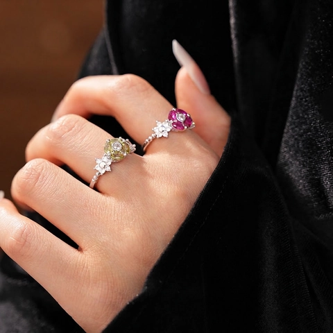 Anillo Abierto Ajustable De Flor De Circón Cobre Joyería De Moda Vintage Para Mujeres Elegantes Accesorios De Dedo Índice