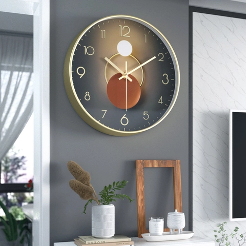 Modern Wall Clock Silent Quartz Movement Round Luxury Metal Frame Abstract Art Pattern Living Room Bedroom Decor Elegant