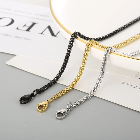 Collar De Cadena De Trigo Acero Inoxidable Spiga Trenzado Joyería Para Hombres Mujeres Moda Minimalista