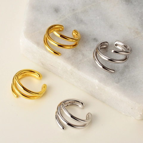 925 Sterling Silver Ear Cuffs Multi Layer Spiral Geometric Non Pierced Earrings For Women Minimalist Style