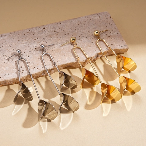Blütenblatt Quaste Baumelnde Ohrringe Metallische Blatt Drop Ohrringe Mit Silber Earring Post Damen Mode