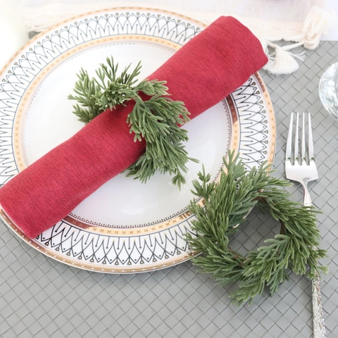 Artificial Pine Needle Pine Cone Christmas Napkin Rings Candle Holder Wreaths For Holiday Table Decoration Plastic Modern Rustic