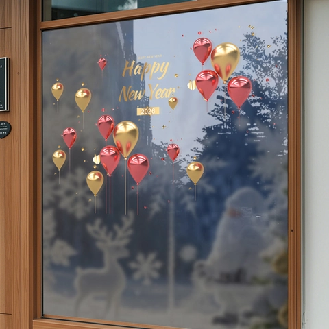 Christmas Window Static Stickers PVC Double Sided 3D Balloon Happy New Year Party Glass Door Home Office Decor