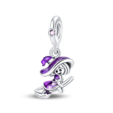 S925 Sterling Silber Legierung Emaille Hexe Fahrrad Charms Zirkonia Anhänger Für DIY Armband Schmuckherstellung Damen Geschenk