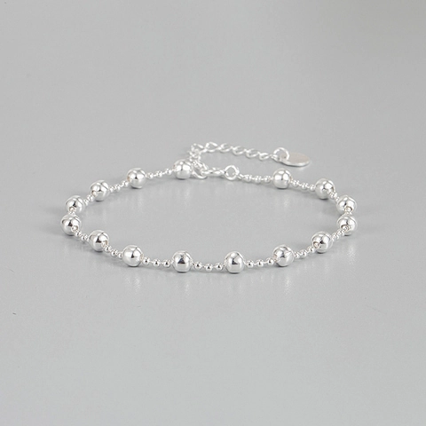 Pulsera de Plata de Ley 925 con Cuentas Redondas para Mujer Estilo INS Minimalista Cadena Ajustable Joyería de Moda Regalo