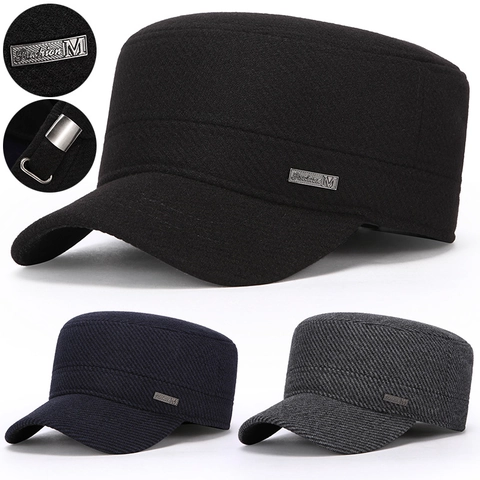 Herren Winter Warm Flache Kappe Dicke Twill Wolle Outdoor Winddicht Verstellbar Ohrenschutz Retro Militär Cadet Hut Vintage