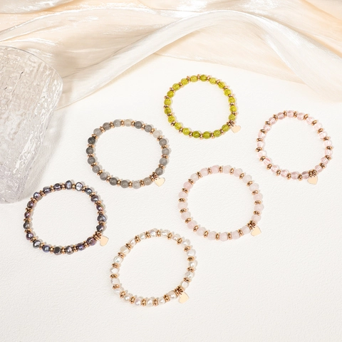 Pulsera con Cuentas de Moda para Mujer Piedra Natural Aleación Perla Artificial Colgante Corazón Joyería Hecha a Mano