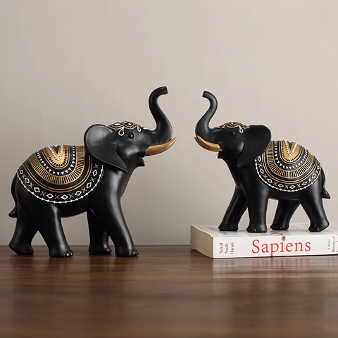 Statues Éléphant Décoration Résine Figurines Chanceuses Trompe Vers Le Haut Décor Bureau Maison Moderne