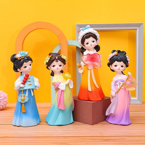 Antieke Chinese Stijl Meisje Beeldje Hars Ornament Bureau Decoratie Traditionele Hanfu Standbeeld Cadeau