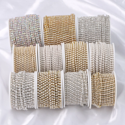 Copper Rhinestone Artificial Pearl Claw Chain For DIY Jewelry Making Wedding Dress Decoration Handmade Craft Accessory Gold Silver Base Chain