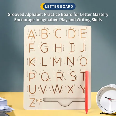 Wood Alphabet Letter Tracing Board Double Sided Grooved Numbers Shapes Handwriting Writing Practice Tool For Preschool Kids