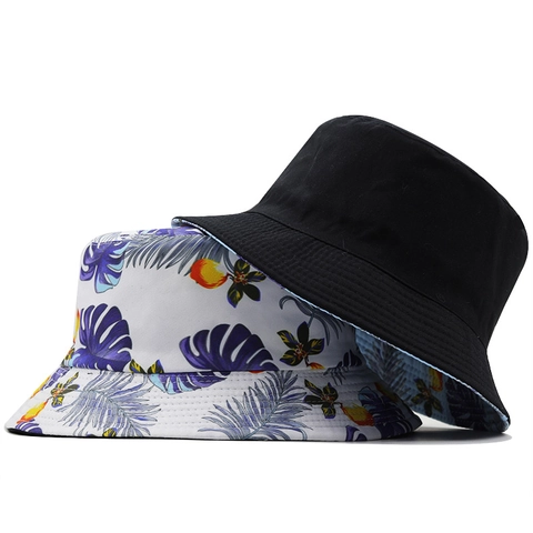 Sombrero De Pescador Reversible Con Estampado De Hojas Tropicales De Lona De Algodón Protección Solar Gorro De Sol Exterior Playa Pesca