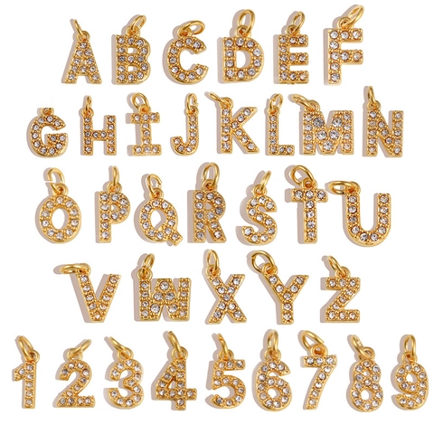 Alphabet Nummer Anhänger Edelstahl Mit Weißen Strasssteinen Für DIY Halsketten Armbänder Schmuckherstellung Zubehör