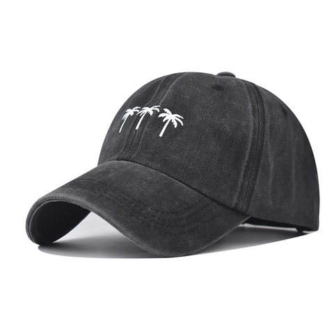 Casquette De Baseball En Coton Lavé Vintage Distressed Dad Hat Avec Broderie Triple Palmier Bord Incurvé Ajustable