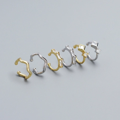 925 Sterling Silver Ear Cuff Non Pierced Zircon Geometric Stackable Wave Earrings For Women Minimalist Individual Jewelry
