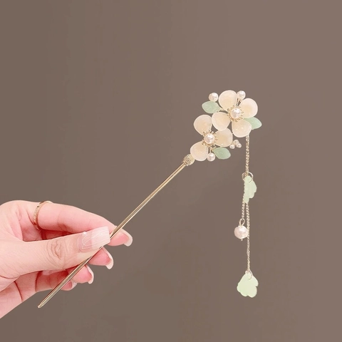 Bacchetta Per Capelli Classica Cinese Lega Petalo Nappa Perla Artificiale Retro Hanfu Accessorio Elegante